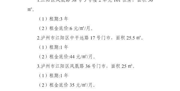 瀘州市文化旅游發展投資集團有限公司2024年第六批次招租公告